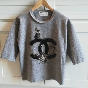 Lovely Embellished Sequined Medium Gray Top Blouse